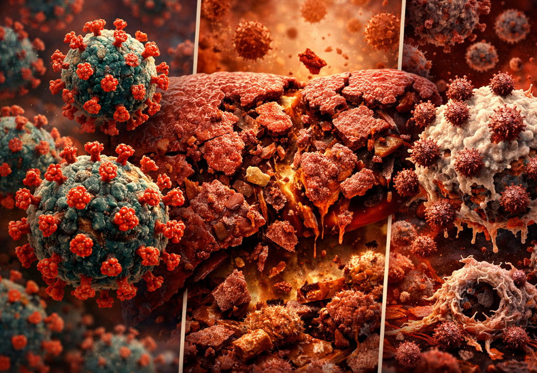Hepatitis B liver damage illustration